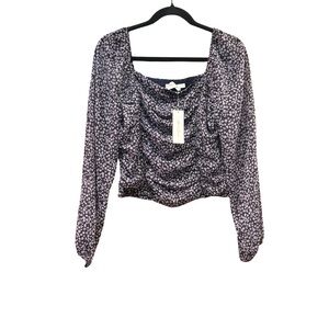 All In Favor Nordstrom $38 NWT Ruched Floral Square Neck Top Large